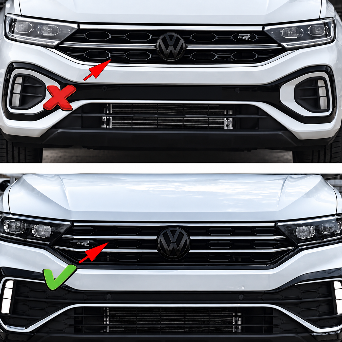 Kit de molduras para parrilla delantera en negro brillante | VW T-Roc 2018–2022