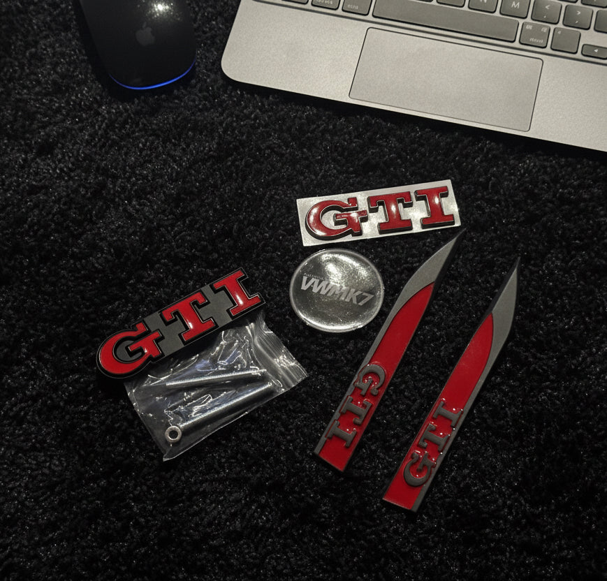 GTI Metal Emblem Set – Front, Rear & Side Fenders | Black & Red