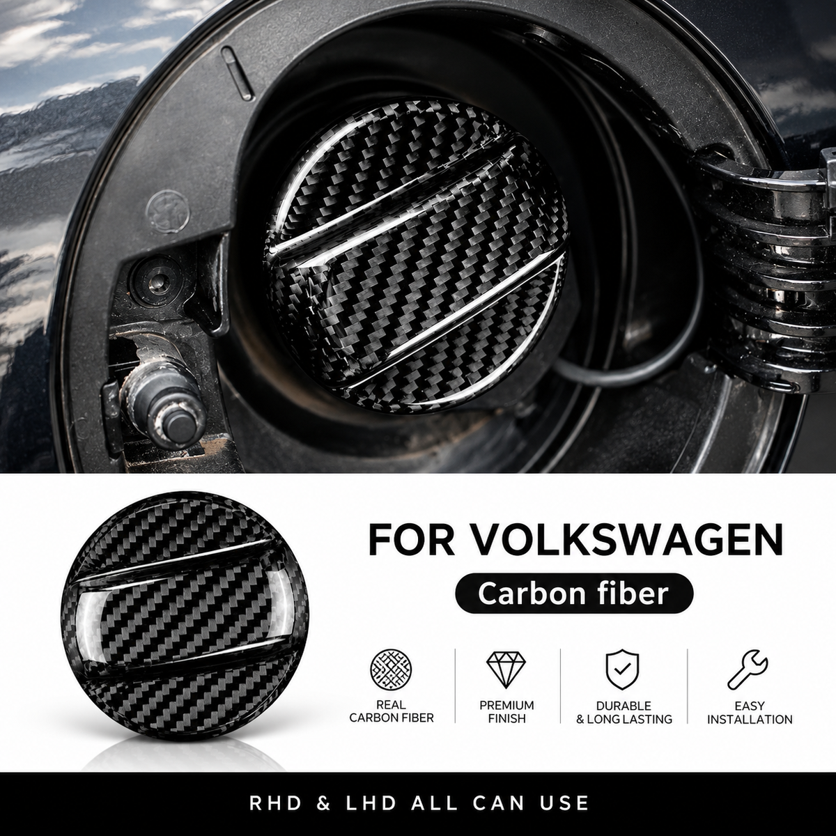Carbon Fiber Fuel Tank Cap Trim | VW Golf 7, Golf 8, Beetle, Scirocco