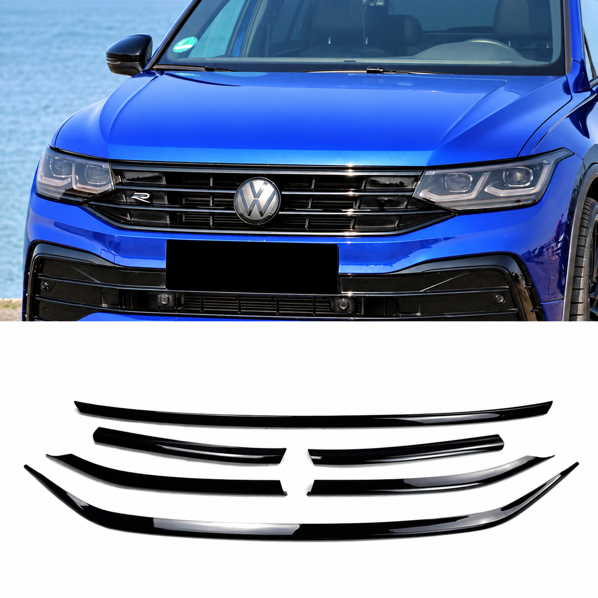 Moldura de parrilla de parachoques delantero en negro brillante | VW Tiguan MK2 R-Line 2021–2023
