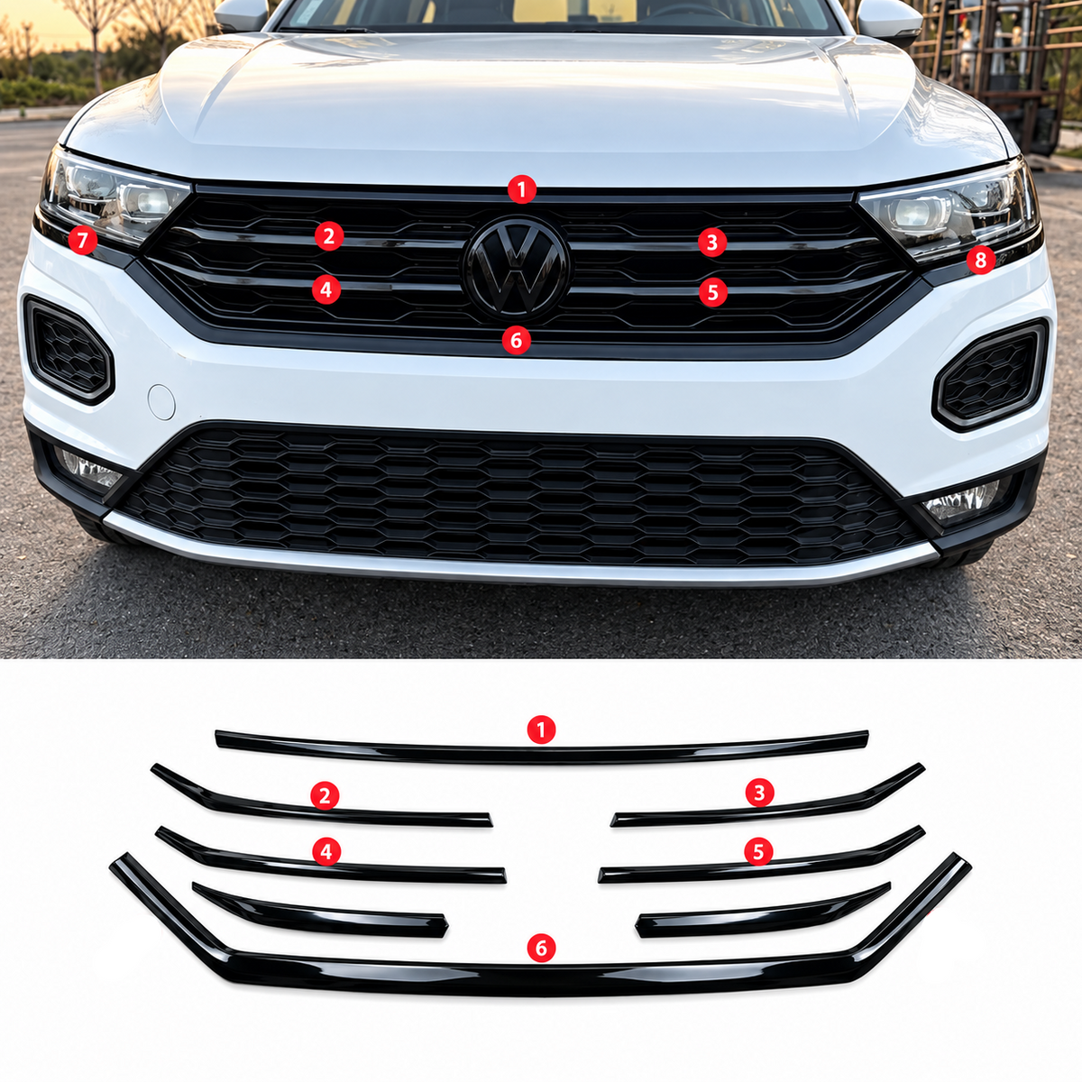 Kühlergrill-Zierleisten-Set in Glanzschwarz | VW T-Roc 2018–2022