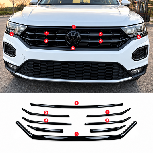 Kit de molduras para parrilla delantera en negro brillante | VW T-Roc 2018–2022