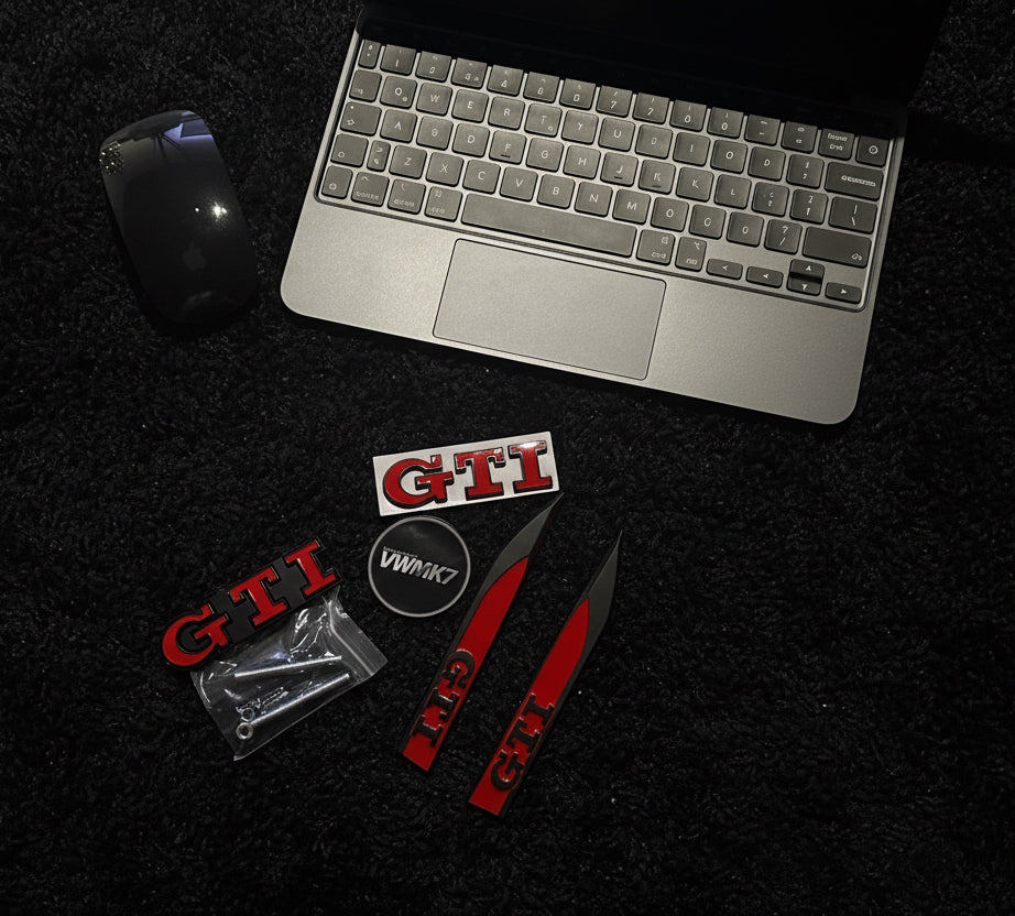 GTI Metal Emblem Set – Front, Rear & Side Fenders | Black & Red