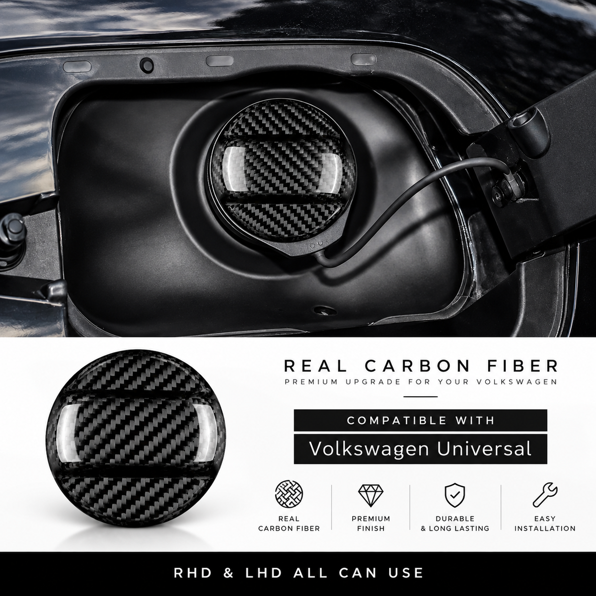 Carbon Fiber Fuel Tank Cap Trim | VW Golf 7, Golf 8, Beetle, Scirocco