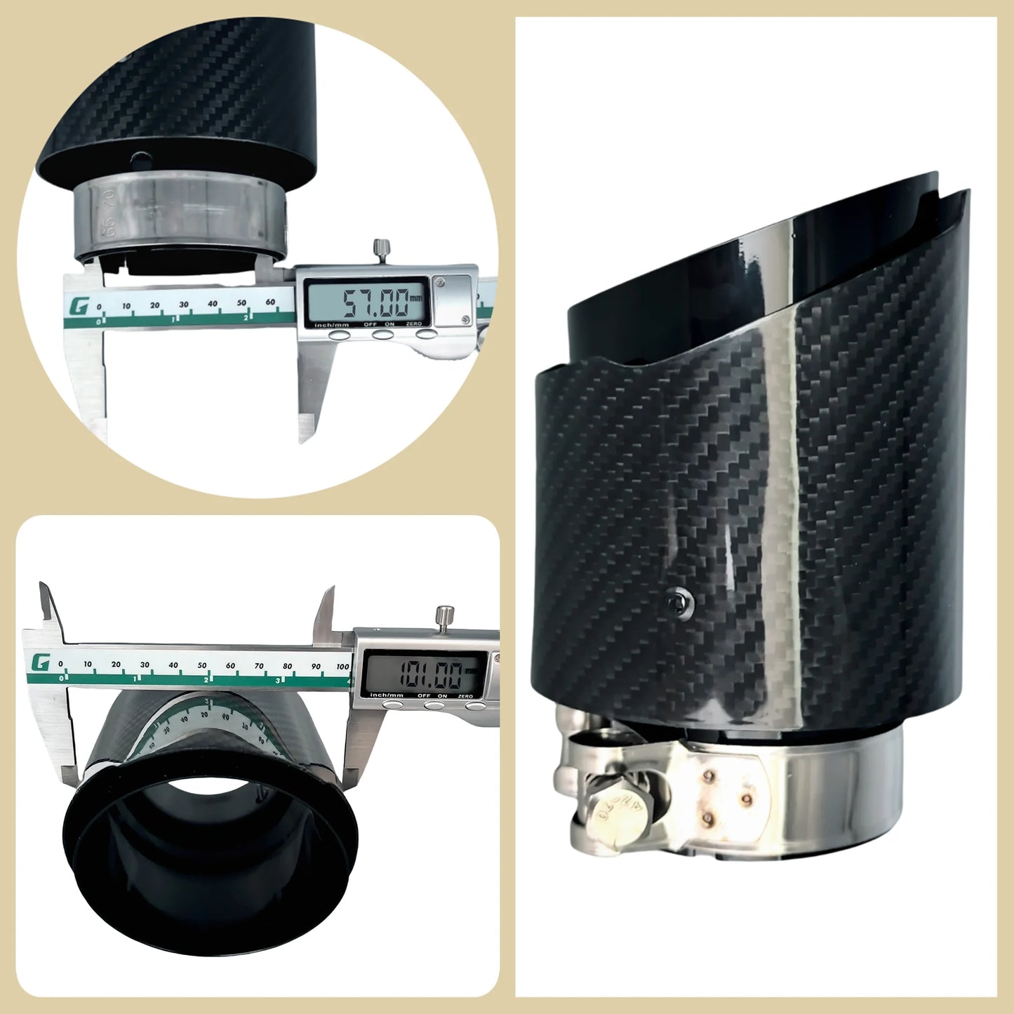 Universal Carbon Fiber Exhaust Tip | Gloss Black Stainless Steel