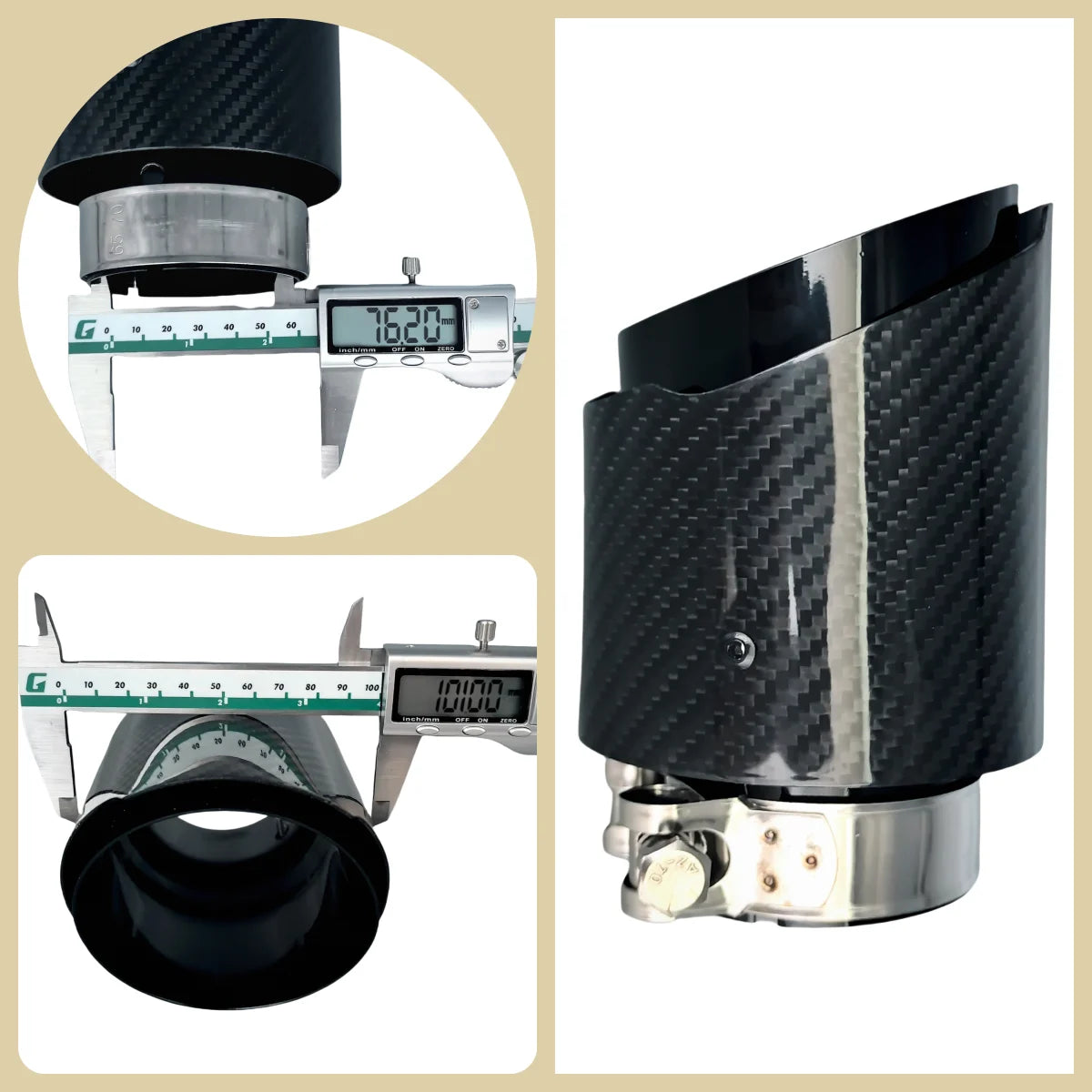 Universal Carbon Fiber Exhaust Tip | Gloss Black Stainless Steel