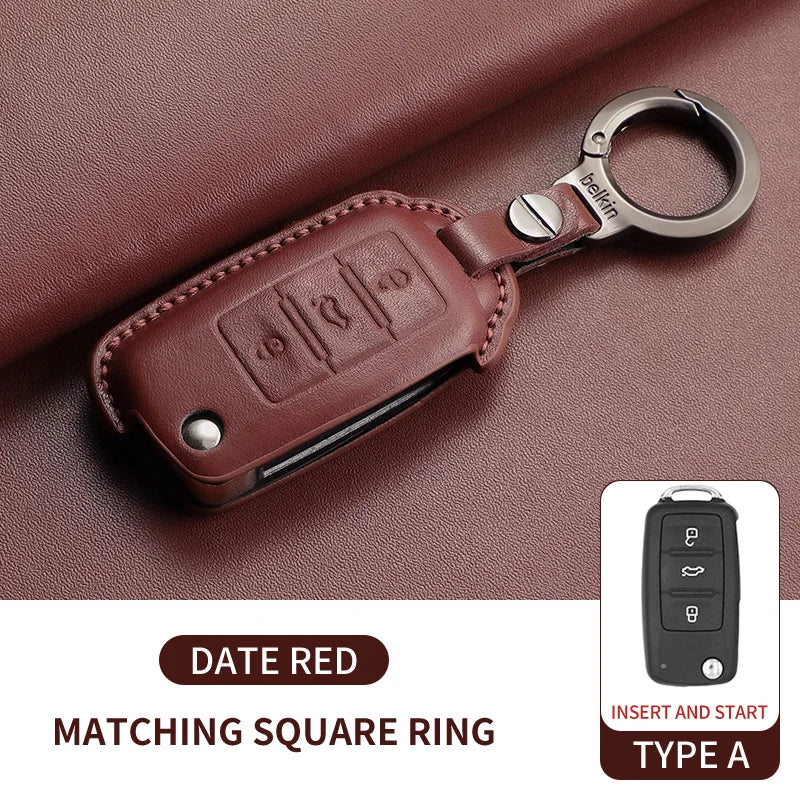 Premium Leather Car Key Case for VW Golf 7, Golf 7.5, Tiguan & Passat