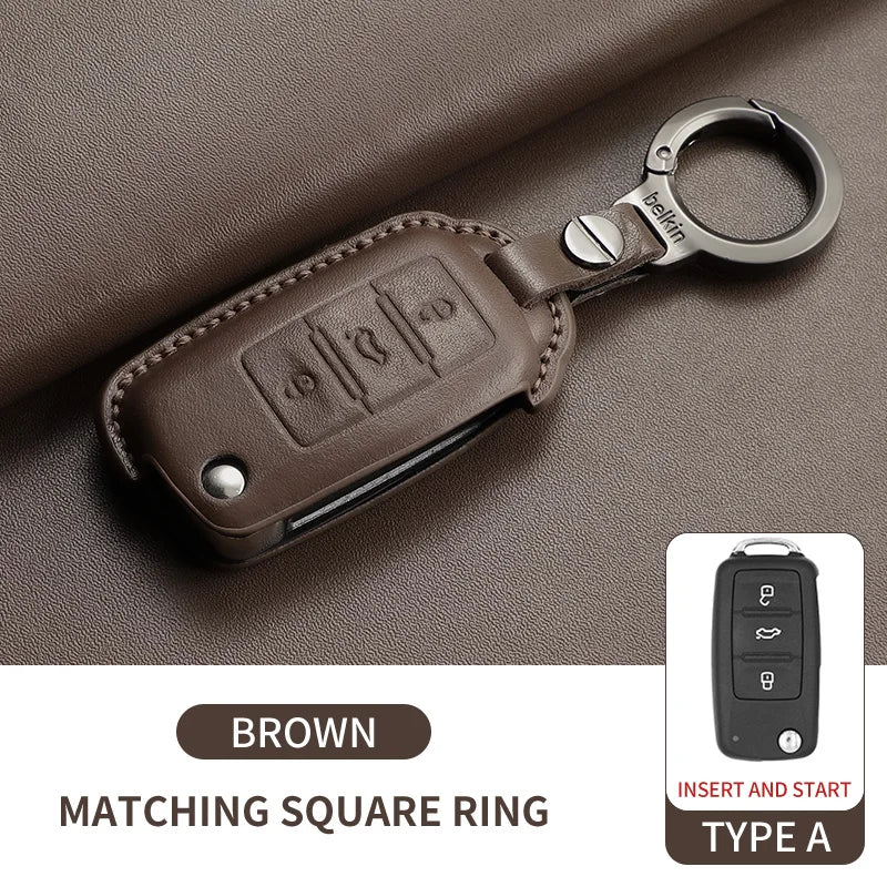 Premium Leather Car Key Case for VW Golf 7, Golf 7.5, Tiguan & Passat