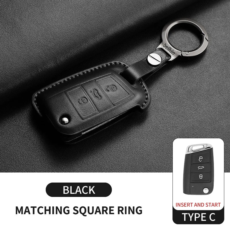 Premium Leather Car Key Case for VW Golf 7, Golf 7.5, Tiguan & Passat