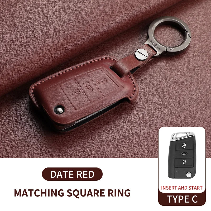 Premium Leather Car Key Case for VW Golf 7, Golf 7.5, Tiguan & Passat
