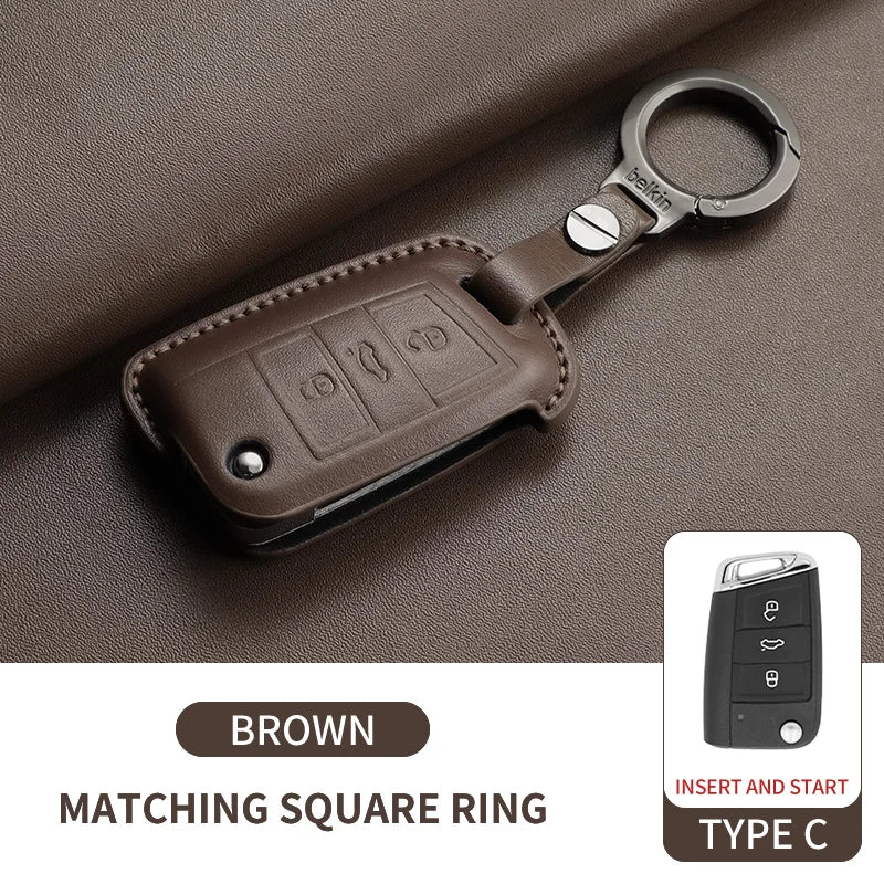Premium Leather Car Key Case for VW Golf 7, Golf 7.5, Tiguan & Passat
