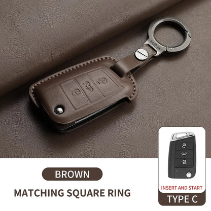 Premium Leather Car Key Case for VW Golf 7, Golf 7.5, Tiguan & Passat