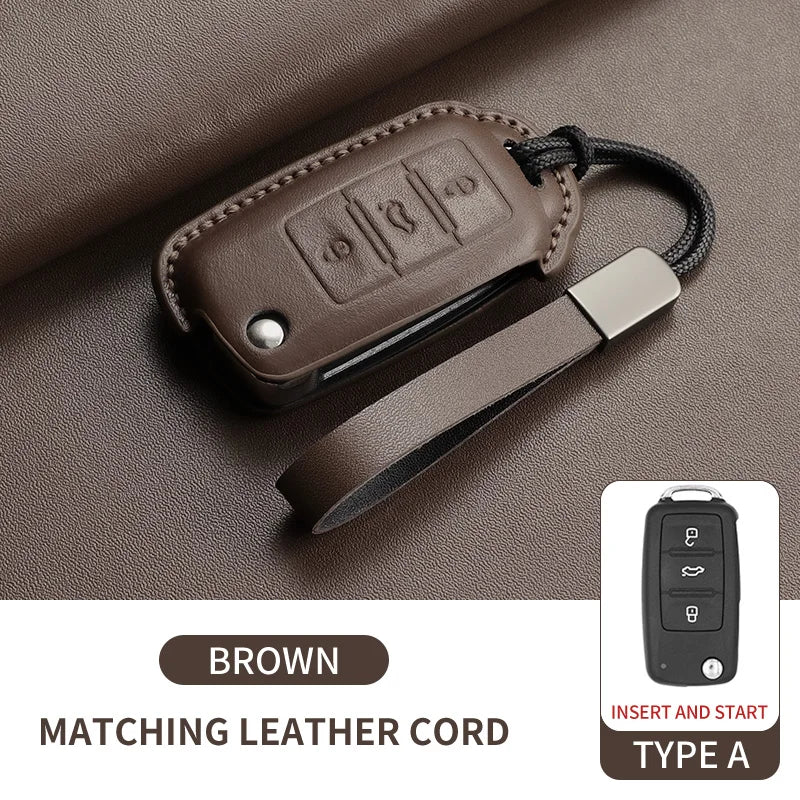 Premium Leather Car Key Case for VW Golf 7, Golf 7.5, Tiguan & Passat