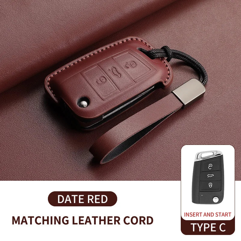 Premium Leather Car Key Case for VW Golf 7, Golf 7.5, Tiguan & Passat