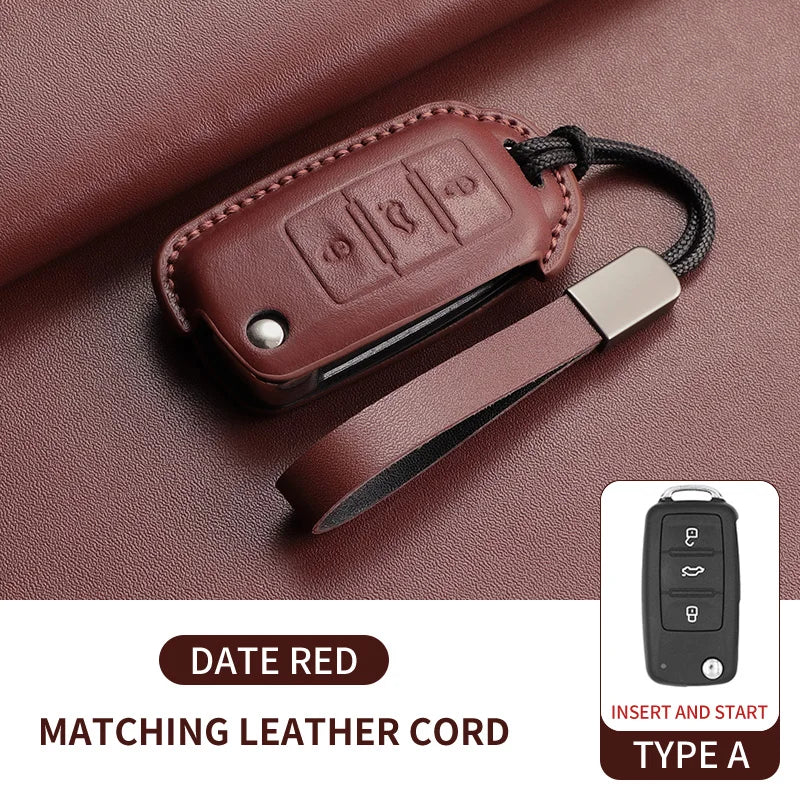 Premium Leather Car Key Case for VW Golf 7, Golf 7.5, Tiguan & Passat