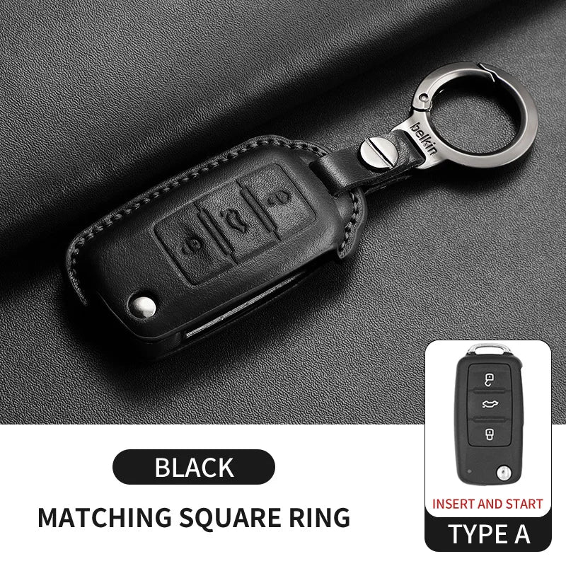 Premium Leather Car Key Case for VW Golf 7, Golf 7.5, Tiguan & Passat