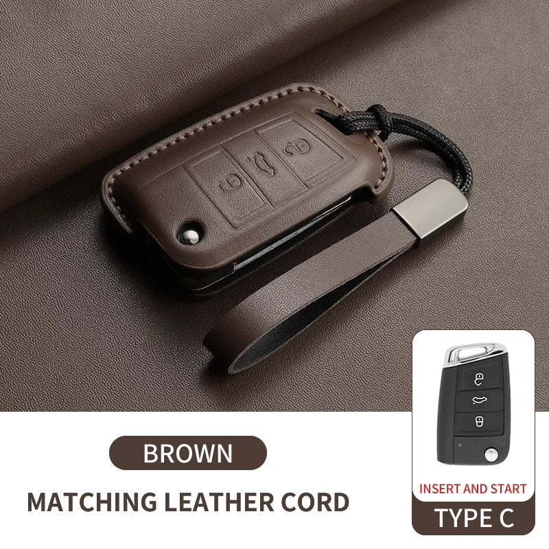 Premium Leather Car Key Case for VW Golf 7, Golf 7.5, Tiguan & Passat